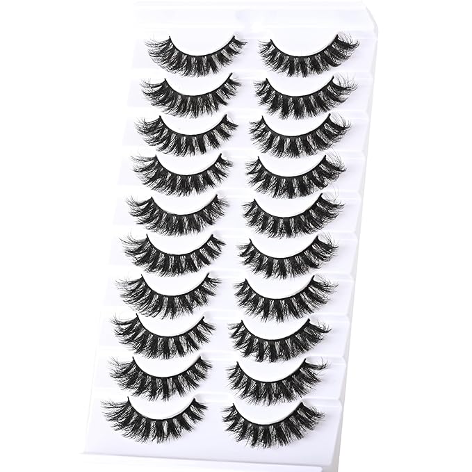 FARRED Mink Lashes Short Fluffy Eyelashes Wispy Natural Eyelash Pack Full Volume Lash Strips 10 Pairs Wispies Fake Strip Lashes Natural Look False Eye Lash Russian Looking for Everyday Makeup