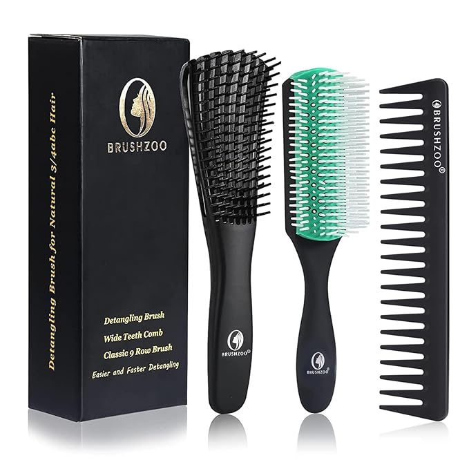BRUSHZOO Hair Brush for Curly Hair, Detangler Brush for Natural 3/4abc Hair Easier and Faster Detangling for Women, Men & Kids, Green