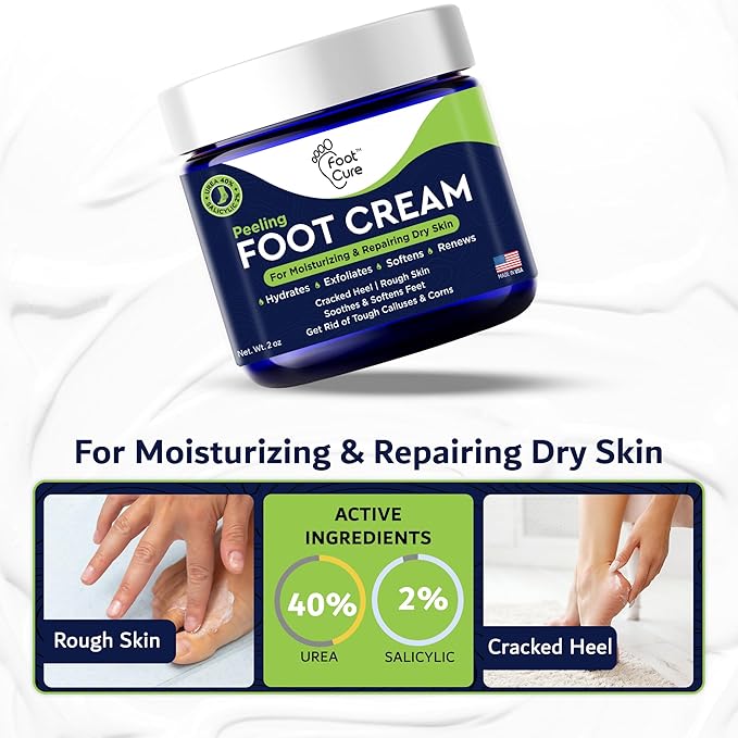 FOOT CURE Tea Tree Oil Foot Cream - Moisturizing Athletes Foot Care For Dry Cracked Feet Cream - Heel & Callus Removal, Toenail Treatment, Ringworm Itchiness Relief - Foot Cream, 2 ounce (Pack of 1)