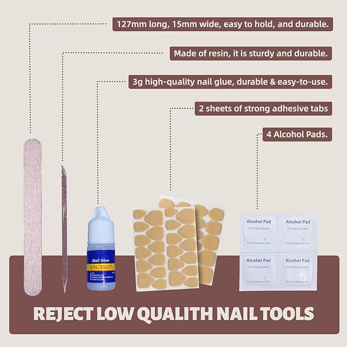 Mauve Pink Press On Nails Coffin Medium – 24pcs Cat Eye French Fake Nails with Nail Glue, Adhesive Tabs & Tools – Soft Fit Back, Durable Tip, Reusable Glossy Stick On Nails for Women