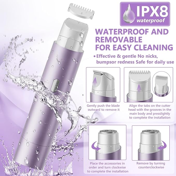 Women's Electric Shaver Waterproof IPX8 Bikini Tnimmer Body Hair Remover/Razors for Women Skin Cordless Rechargeable Razor for Legs underarms pubic Hair Facial Hair Removal for Women