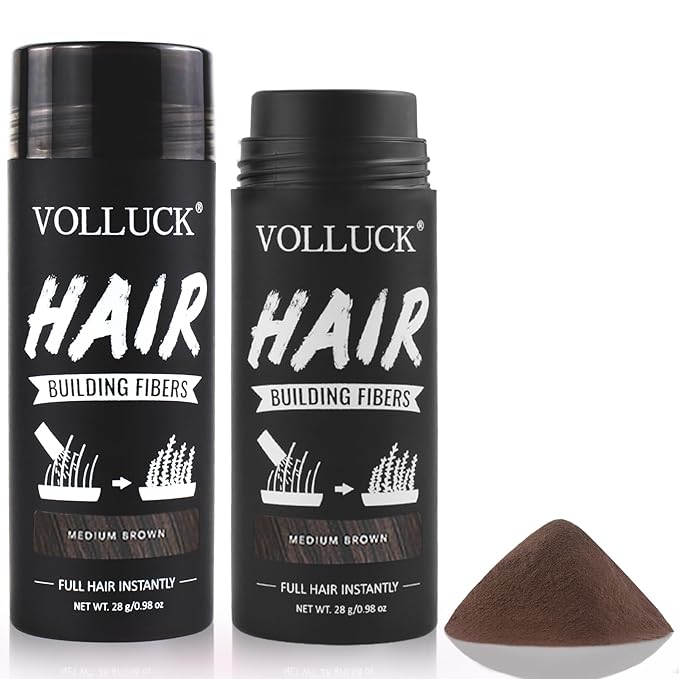 VOLLUCK Hair Fibers for Thinning Hair, Instant Coverage Hair Building Fibers for Women and men, Natural Hair Powder for Conceal Hair Loss 28 g*2 (Medium Brown, 2 PCS)