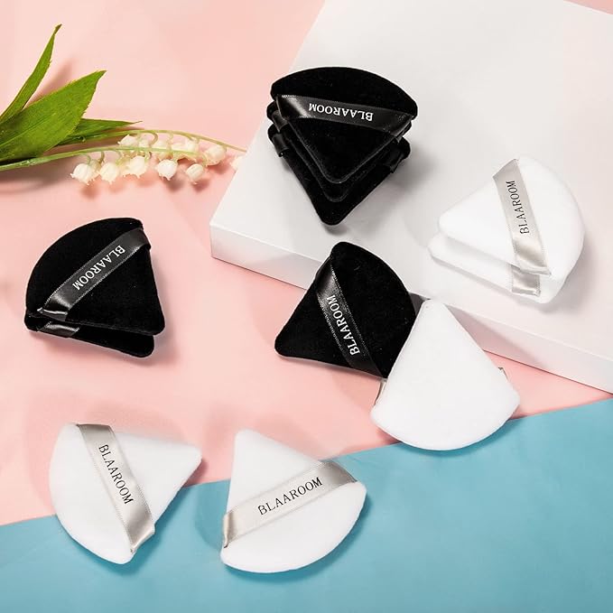 BLAAROOM 6 Pcs Velvet Triangle Powder Puff,Triangular Design Makeup Soft Sponge Puff for Face Exquisite Eyes Contouring, for Loose Mineral Body Powde Cosmetic Foundation Makeup Tool - Black