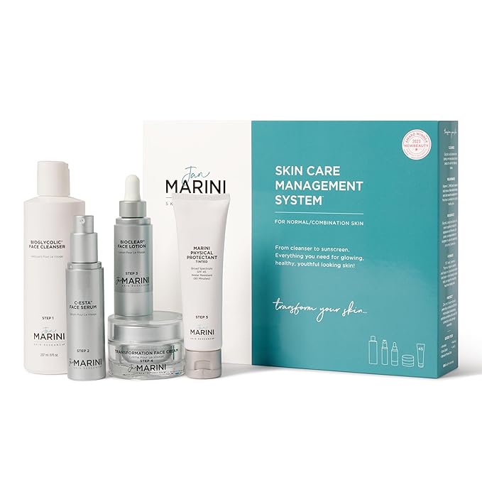 Jan Marini Skin Research Skin Care Management System - Face Care Products with Tinted Daily SPF 45 Sunscreen - Skin Care Kit with Bioglycolic Face Cleanser - Normal/Combo