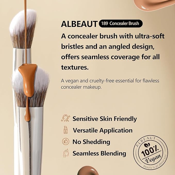 Foundation Concealer Makeup Brushes for Liquid Cream Stick,Soft Big Angled Face Brushes Bronzer Contour Nose Eyeshadow Blending Set (189201)