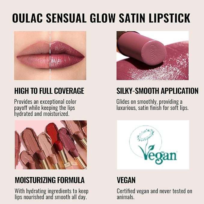 Oulac Beige Lipsticks for Women, Pale Nude Matte Lip Base, Full Coverage Lip Color, Satin Matte Finish, Cream Texture, Hydrating, Infused with Hyaluronic Acid, Vegan & Clean Beauty 4g SG01 Bare