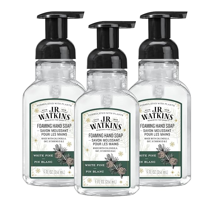 J.R. Watkins Foaming Hand Soap with Pump Dispenser, Moisturizing Foam Hand Wash, Alcohol-Free, Cruelty-Free, White Pine, 9 fl oz, 3 Pack