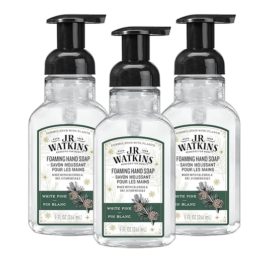 J.R. Watkins Foaming Hand Soap with Pump Dispenser, Moisturizing Foam Hand Wash, Alcohol-Free, Cruelty-Free, White Pine, 9 fl oz, 3 Pack