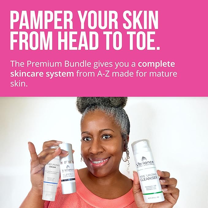 Vibriance Premium Skincare Bundle | Super C All-in-One Serum, Face Cleanser, Moisturizing Cream, Sheer Zinc Sunscreen SPF 50, Age Defying Body Creme - Heal, Hydrate, Protect, Rejuvenate