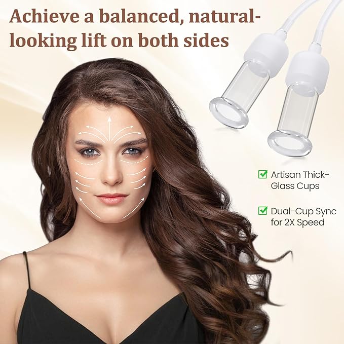 Electric Facial Cupping Therapy Set, 3-in-1 Face Cupping, Gua Sha & Massage Tool for Skin Care, 6 Pcs Glass Facial Rejuvenation Device for Sculpting, & Toning Chin, Jawline & Neck