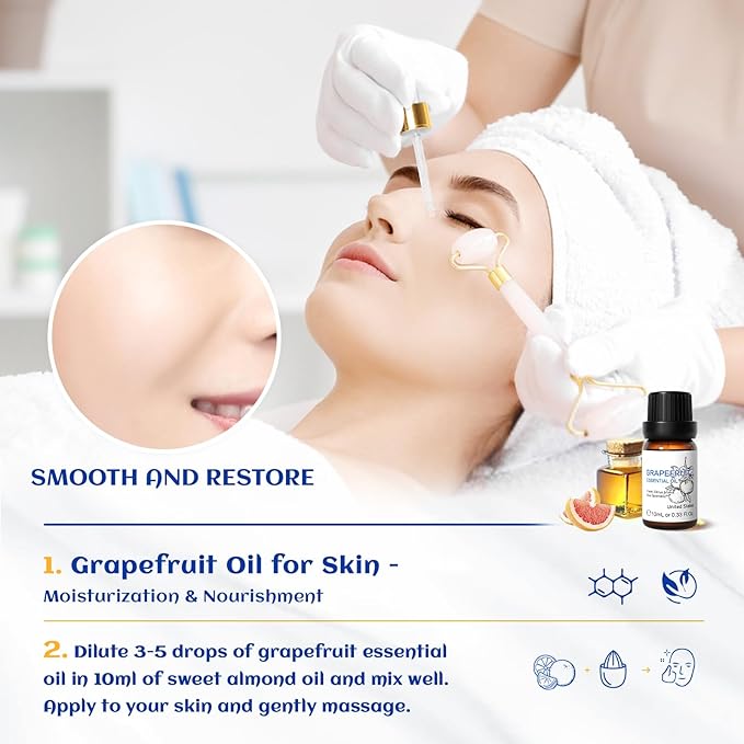 HIQILI Grapefruit Essential Oil, for Diffuser, Skin Care, 100% Pure and Natural - 0.33 Fl Oz