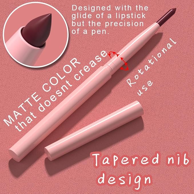 Silky Smooth Retractable Matte Lip Liner Pencil, Wine Red Lip Liner Long-Lasting Creamy Formula for Shaping & Sculpting Lips, Matte Velvet Pigmented Lip Liner Crayon Lipstick 02#