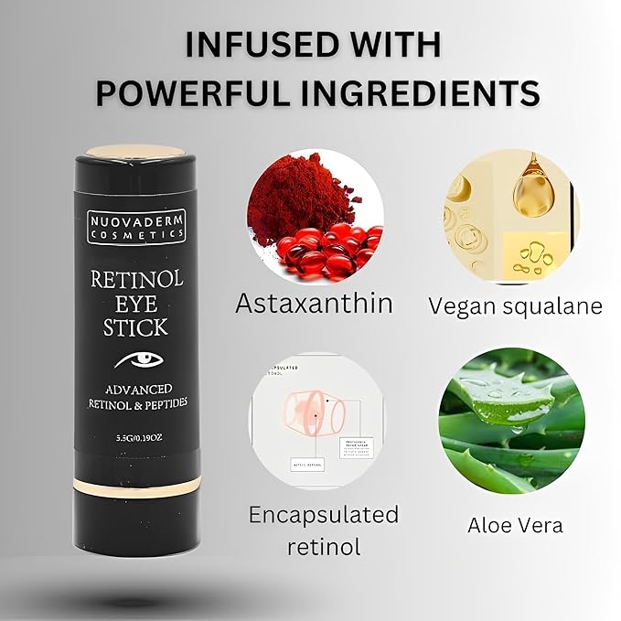 Advanced Retinol Eye Stick Balm - Hydrating Under Eye Stick Brightening Eye Cream with Peptides for Fine Lines, Wrinkles, Dark Circles & Puffiness - Unscented Anti Aging Eye Cream for Women & Men