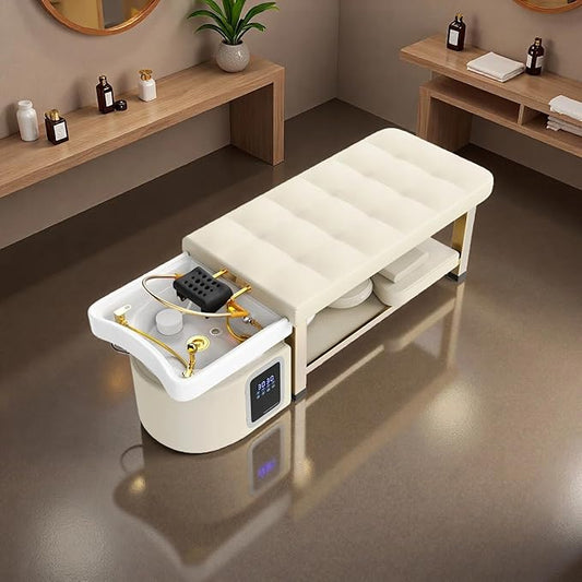Olela Head Spa Bed, Head Spa Equipment with Water Circulation & Steam Fumigation, Spa Shampoo Bed with ABS Basin, Professional Massage Table with PU Leather for Barbershop, Salon, Massage