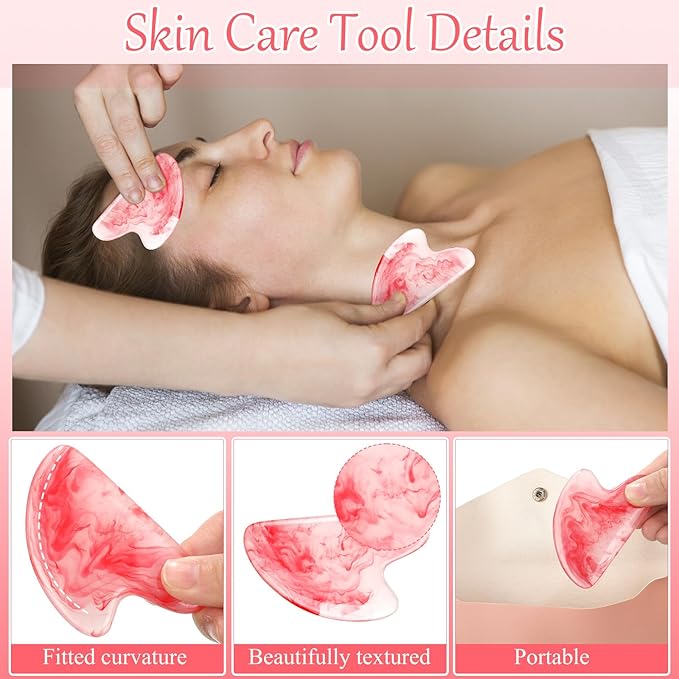 Sherr 16 Pcs Gua Sha Facial Tools Gua Sha Stone Facial Massage Tools Face Massager for Body Spa Acupuncture Relieve Muscle Tensions Puffiness