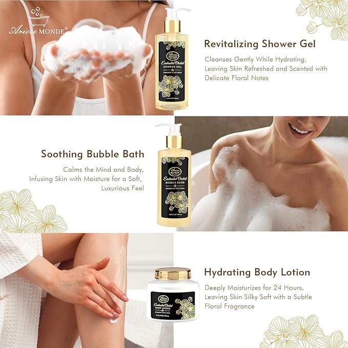 Spa Gift Baskets for Women, Gift Set for Mom Enchanted Orchid Scent, Home Spa Kit with Bubble Bath, Body Lotion, Bath Bomb, Bath Salt, Bath Gift Baskets, Birthday Gifts for Women