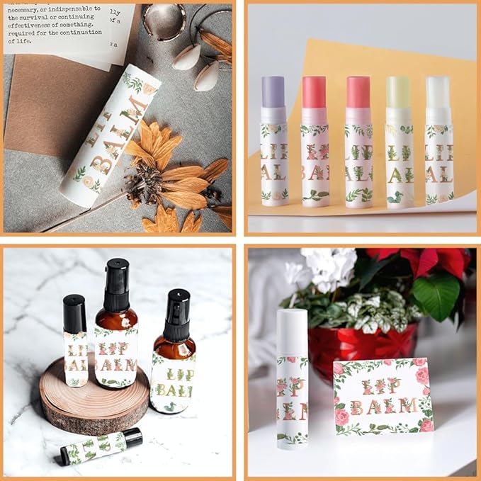 OLYCRAFT 100Pcs Self-Adhesive Lip Balm Tag Stickers 1.7x2.1 inch Waterproof Adhesive Label with Flower Patterns Rectangle Lipstick Tag Sticker for Lip Balm Container Tubes Lipstick Wrapping Decoration