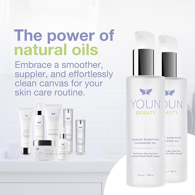 YOUN Beauty Makeup Removing Cleansing Oil by Holisitic Plastic Surgeon Dr. Anthony Youn | Hydrating Cleanser with Grape Seed, Sunflower & Rose Hip Oils | For All Skin Types, 120 ml