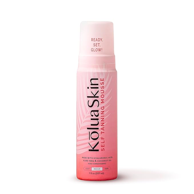 KoluaSkin by Koluawax Self Tanner Mousse, Medium - Natural-Looking Sunless Body Fake Tan - Dries Quickly w/No Streaks, Hydrates Skin - Light Tropical Scent, Dermatologist-tested for Sensitive Skin, 7oz