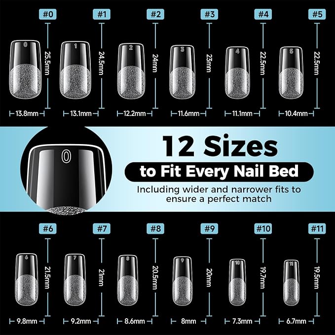 Medium Square Nail Tips, 360pcs Soft Gel Pre-Shaped Acrylic Fake Nails, Half Matte Full Cover Clear Gelly Press on Flase Nail Tips for Extension Nail Manicure Home DIY 12 Sizes Gelly Tips