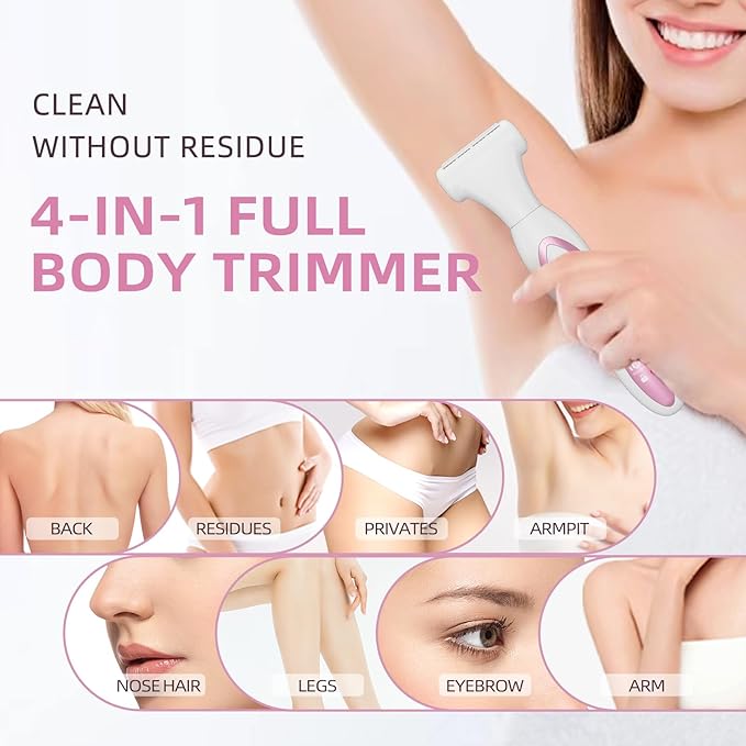 RUIM Electric Razors for Women, 4-in-1 Painless Bikini Trimmers with LED Display, Rechargeable Wet/Dry Body Razors for Arms, Legs, Pubic Hair, Face
