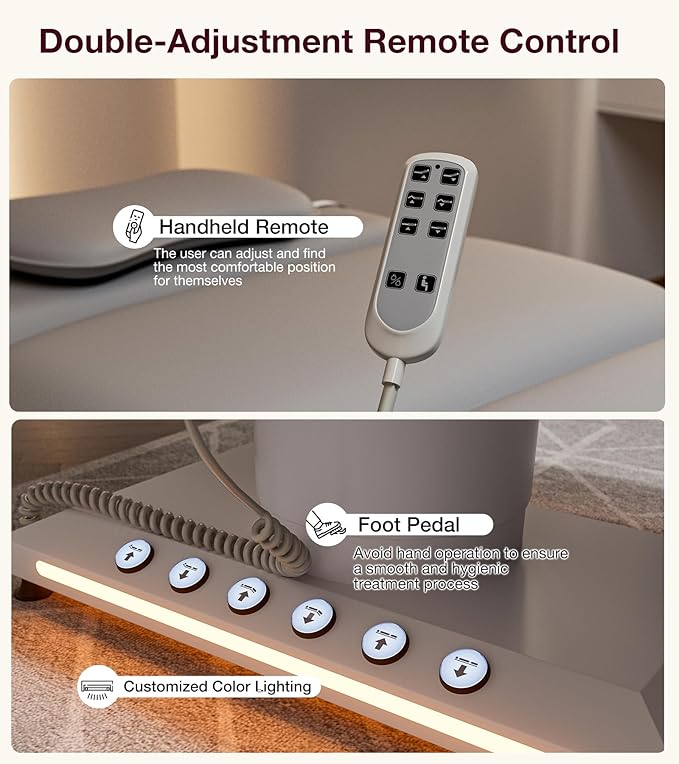 VARONXE Fully Electric Massage Table w/3 Motors, Professional Angle and Height Adjustable Spa Bed Facial Chair, Motorized Esthetician Bed Treatment Table for Beauty Salon, Stool Included, Grey