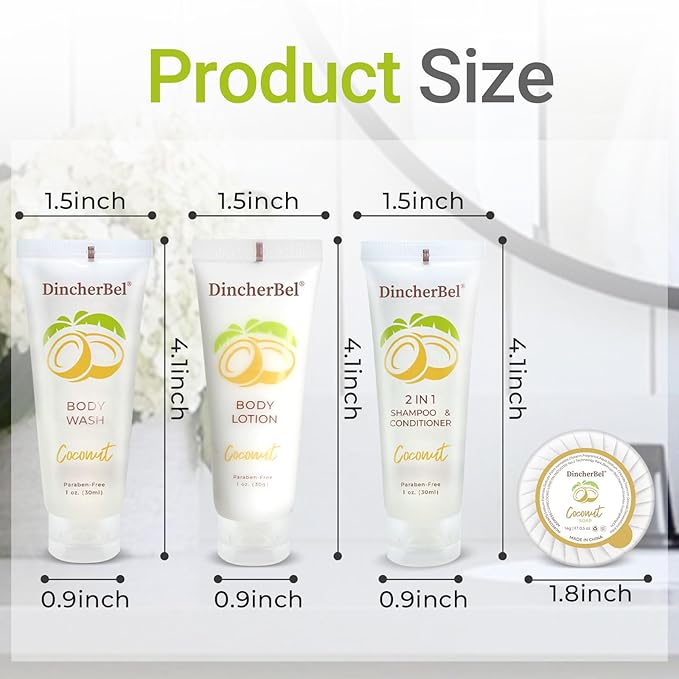 Hotel Amenities 200-Piece Travel Kit: Soap, Shampoo & Conditioner 2 in 1, Body Wash and Body Lotion Bulk Mini Kits for Toiletry Bags - Trial Size Bars & Sets