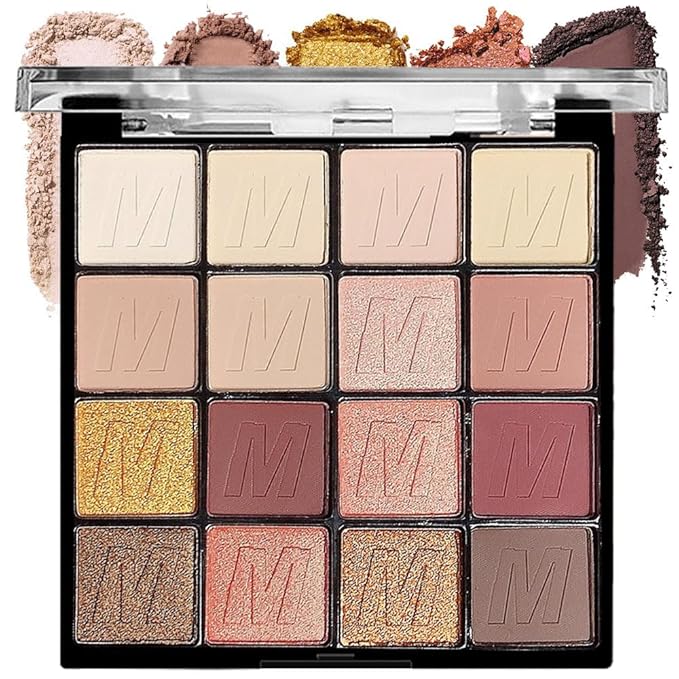 16 Colors Nude Champagne Gold Glitter Matte Shimmer Eyeshadow Palette for Eye Makeup,High Pigmented Brown Eye Shadow Primers Powder Palet de sombras de ojos