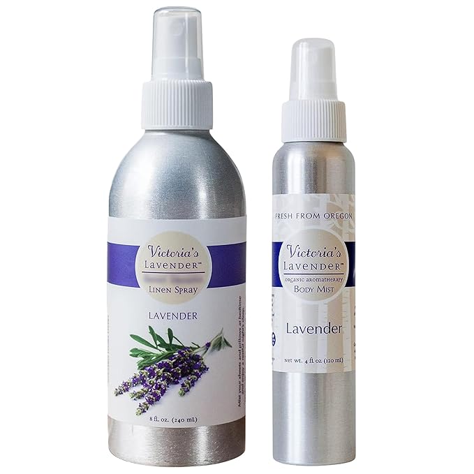 Victoria's Lavender Pillow and Linen Spray Mist (8 oz) and Aromatherapy Body Mist (4 oz) - After Sun Solar Recovery Spray with Aloe Vera and Lavender Essential Oil - Set of 3 – Made in the USA