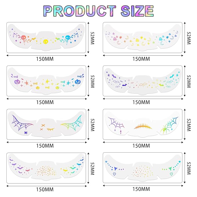 8PCS Halloween Glitter Freckles Face Tattoo, Sparkle Freckles for Women and Kids, Cute Star Waterproof Gold Temporary Face Tattoos Glitter Glow Up Patches (8PCSC Holographic Multicolor)