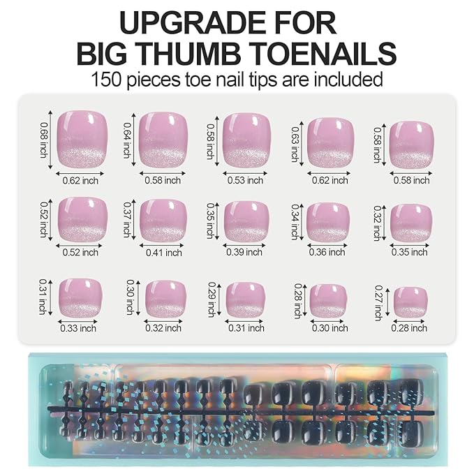 Vansiho Press on Toenails, Cat Eye Toe Nail Press on Short Square for Women, Soft Gel Fake Toenails, Acrylic Nails Soak off Toe Nail Home DIY 15 Sizes