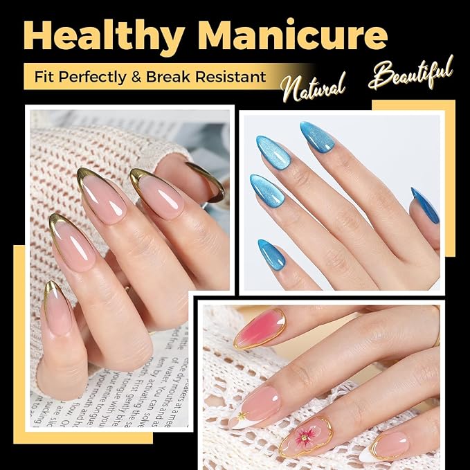 UNA GELLA Almond Gel Nail Tips 600 Pcs Pre Etched Medium Almond Shaped Nails Full Cover Press On Nails 12 Sizes Clear Fake Soft Gel Tips for Flat & Curved Nail Bed Extension Home DIY Salon