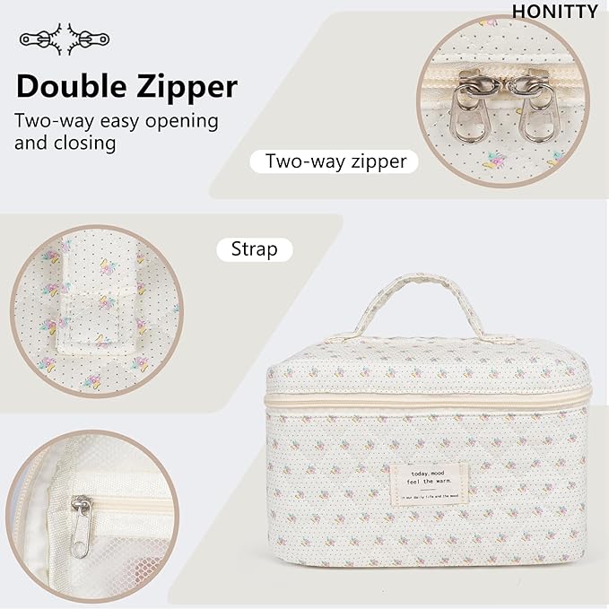 Makeup bag, quilted makeup bag,large