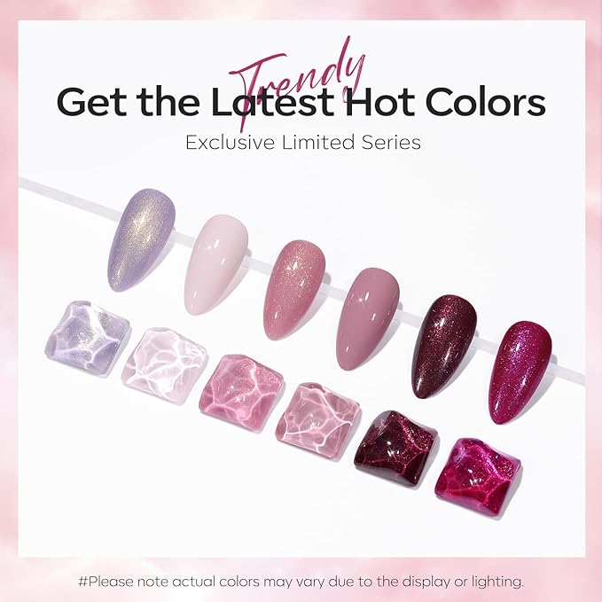 modelones Gel Nail Polish Set, 6 colors Neutral Nude Pink Gel Polish Pearl White Burgundy Red Shimmer Peach Pink Galaxy Grape Purple Glitter Nail Polish DIY Nail Art Manicure Gift