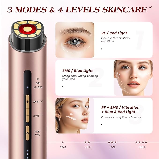 INTEO Microcurrent Facial Device, 3 Modes Red Light Therapy for Face and Neck, Skin Care Facial Massager Perfect Gifts for Women Men(Gold)