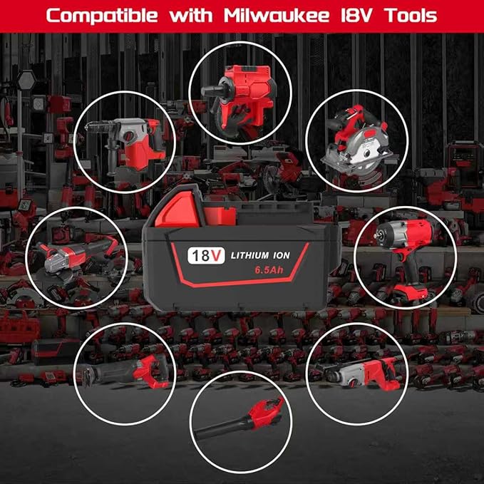 2 Pack 6.5Ah 18V Batteries Replace for Milwaukee M18 Battery Lithium lon 48-11-1860 48-11-1850, Compatible with m18 Milwaukee Battery Charger and 18 Volt Cordless Power Tools