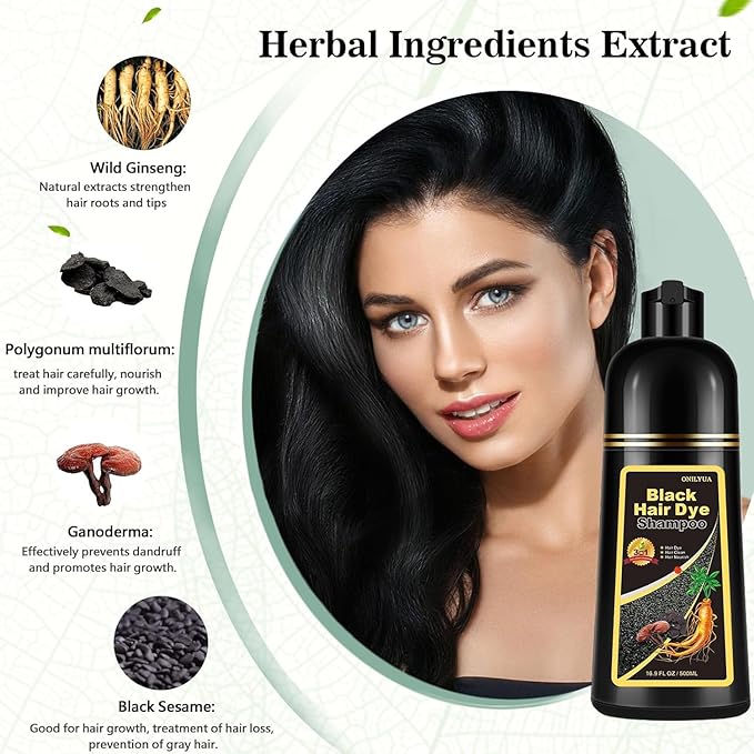 Fvquhvo Instant Black Hair Shampoo, Hair Color Shampoo for Gray Hair, Black Hair Dye Shampoo 3 in 1, Shampoo Hair Dye & Champu Para Canas, Colors in Minutes, Easy to Use, 16.90 Fl Oz