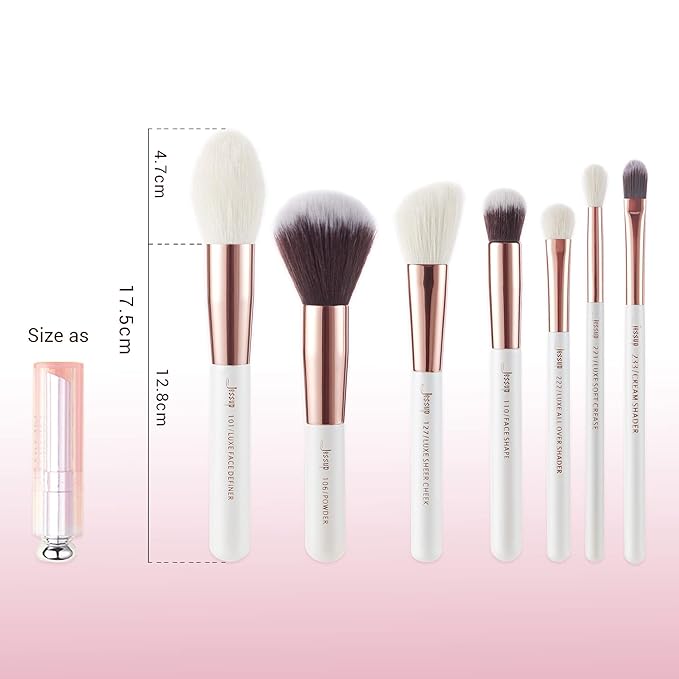Jessup Brand 25pcs Professional Makeup Brush set Beauty Cosmetic Foundation Power Blushes eyelashes Lipstick Natural-Synthetic Hair Brushes set (Pearl White/Rose Gold)