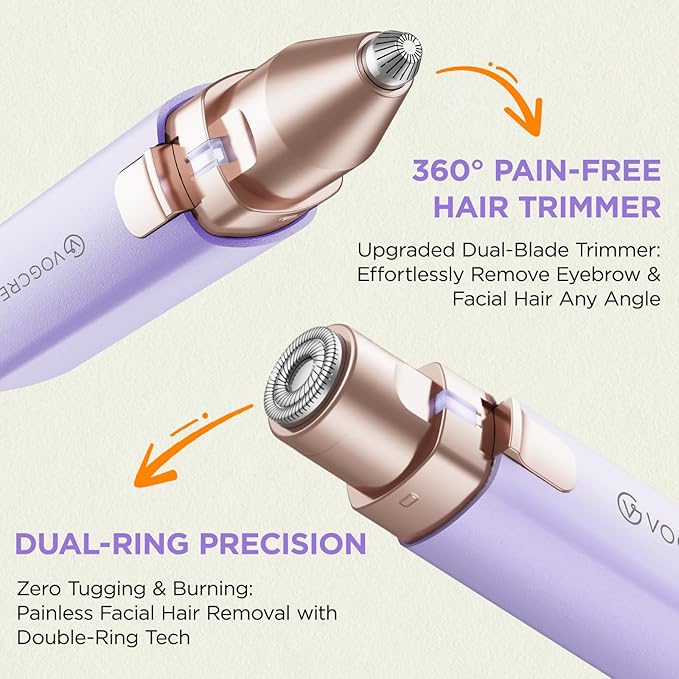 Rechargeable Facial Hair Remover for Women: 2 in 1 Electric Eyebrow and Facial Hair Remover - Suitable for Middle-aged Women’s Eyebrow, Chin, and Cheek Trimming - with Built-in LED Light(Purple)