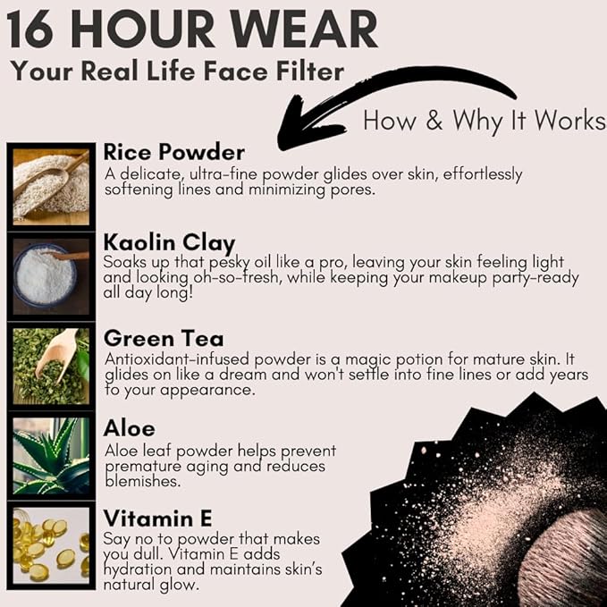 BaeBlu Organic Setting Powder | Non-Toxic, Vegan, Cruelty-Free, Talc-Free, Lightweight + Long Lasting for All Skin Types, Invisible Medium