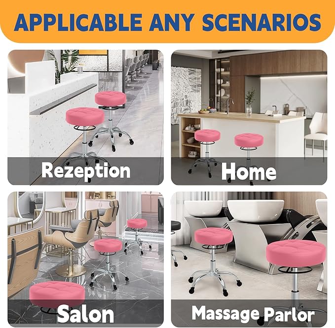 Rolling Stool Heavy Duty 400lb: Super Soft Seat Cushion,360° Swive,Height Adjustability,No Squeaky Noises,No Tip Over,New Upgraded Stool Salon Stool Chair, Tattoo Facial Massage Spa Medical (Pink)
