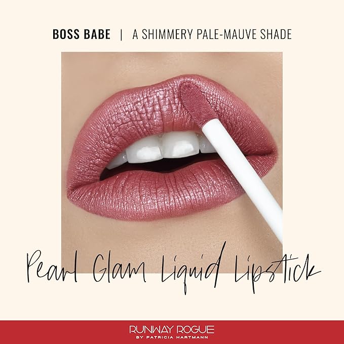 Runway Rogue Pearl Glam Long Wear Shimmer Liquid Lipstick, Metallic Pale-Mauve Lipstick with Silver and Gold Shimmer, ‘Boss Babe’