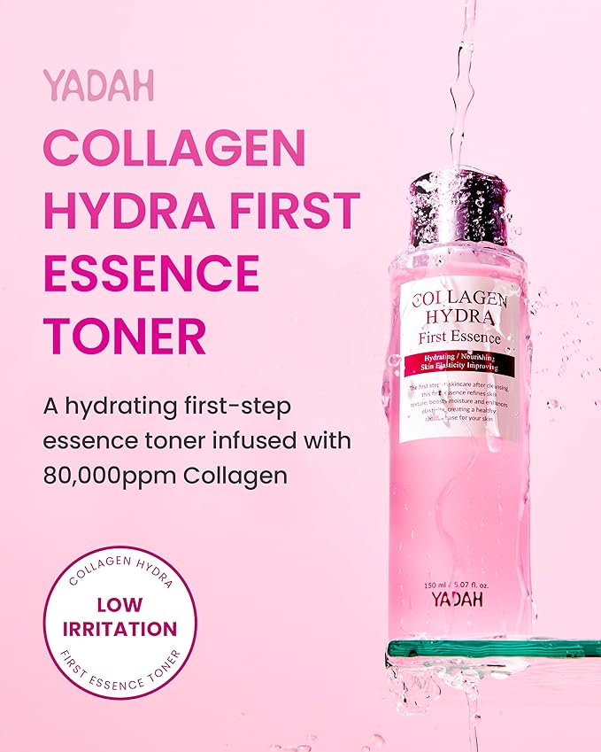 YADAH Collagen Hydra Essence – Deep Hydration, Soothing with 80,000ppm Collagen peptides and Triple Hyaluronic Acid, Centella Asiatica Extract, Niacinamide – 5.07 fl oz