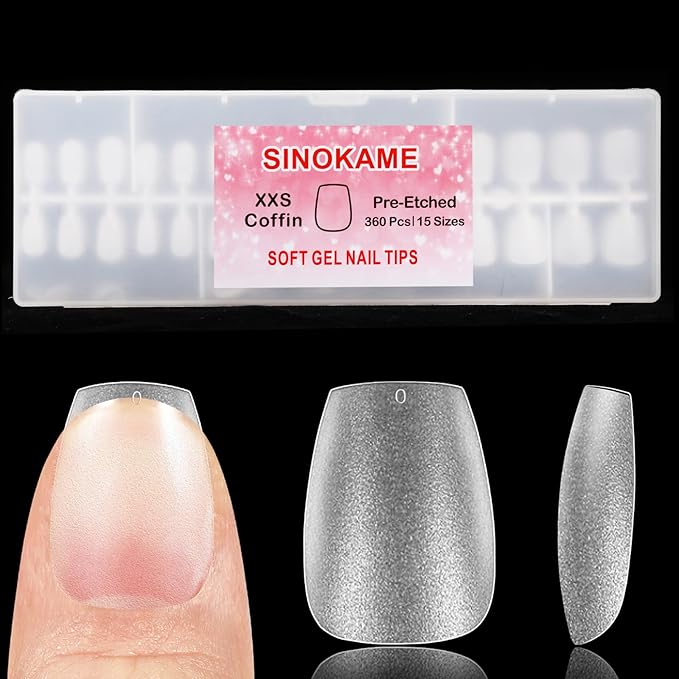 Extra Extra Short Coffin Nail Tips, No File Matte XXS Coffin Soft Gel Fake Nails Full Cover, Petite Nails for Small Regular Nail Beds,Clear Fake Acrylic Nails for Extension,15 Sizes 360Pcs