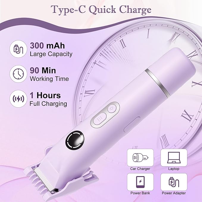 Upgrade Dermave Bikini Shaver, Dual Head 4 in 1 Bikini Trimmer for Women, IPX7 Waterproof Wet & Dry Use Electric Razor with Led Light and Display for Nose, Eyebrow, Bikini, Body (Purple)