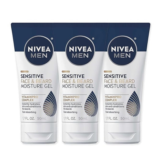 NIVEA Men Sensitive Face and Beard Moisture Gel, Gentle Face and Beard Moisturizer for Men Instantly Hydrates Skin and Conditions Facial Hair, 1.7 Fl Oz Tube, Pack of 3