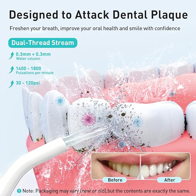 COSLUS Water Dental Flosser Teeth Pick: Portable Cordless Oral Irrigator 300ML Rechargeable Travel Irrigation Cleaner IPX7 Waterproof Electric Flossing Machine for Teeth Cleaning C20(F5020E) White