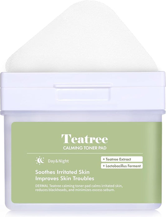 DERMAL Teatree Calming Toner Pad - Korean Toner Pad for Calming & Acne Improvement with Zinc PCA - Vegan Gauze Tencel Square Pads - High Capacity, 120 Sheets