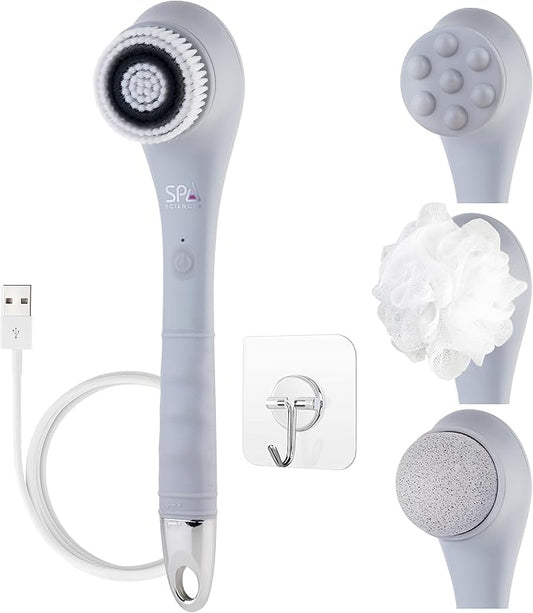 Spa Sciences - NERA - 4-in-1 Shower/Bath Body Brush for Exfoliation, Deep Cleansing, Foot Care, Lotion Infuser, and Massage
