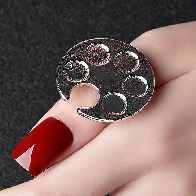 Makeup Spatula Set Stainless Steel, Make Up Tools Mini Mixing Tray with Finger Ring, Round Makeup Paint Palette